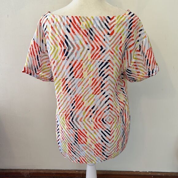 BCBGeneration orange yellow line pattern short cuffed sleeve blouse Size S - Picture 5 of 9